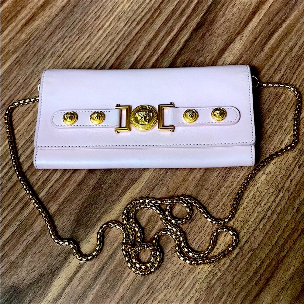 Versace wallet crossbody in dusty pink